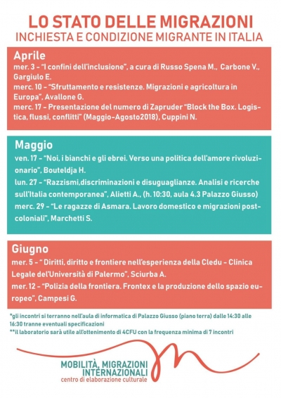 INCHIESTA E CONDIZIONE MIGRANTE IN ITALIA, ciclo di seminari a L&#039;Orientale di Napoli